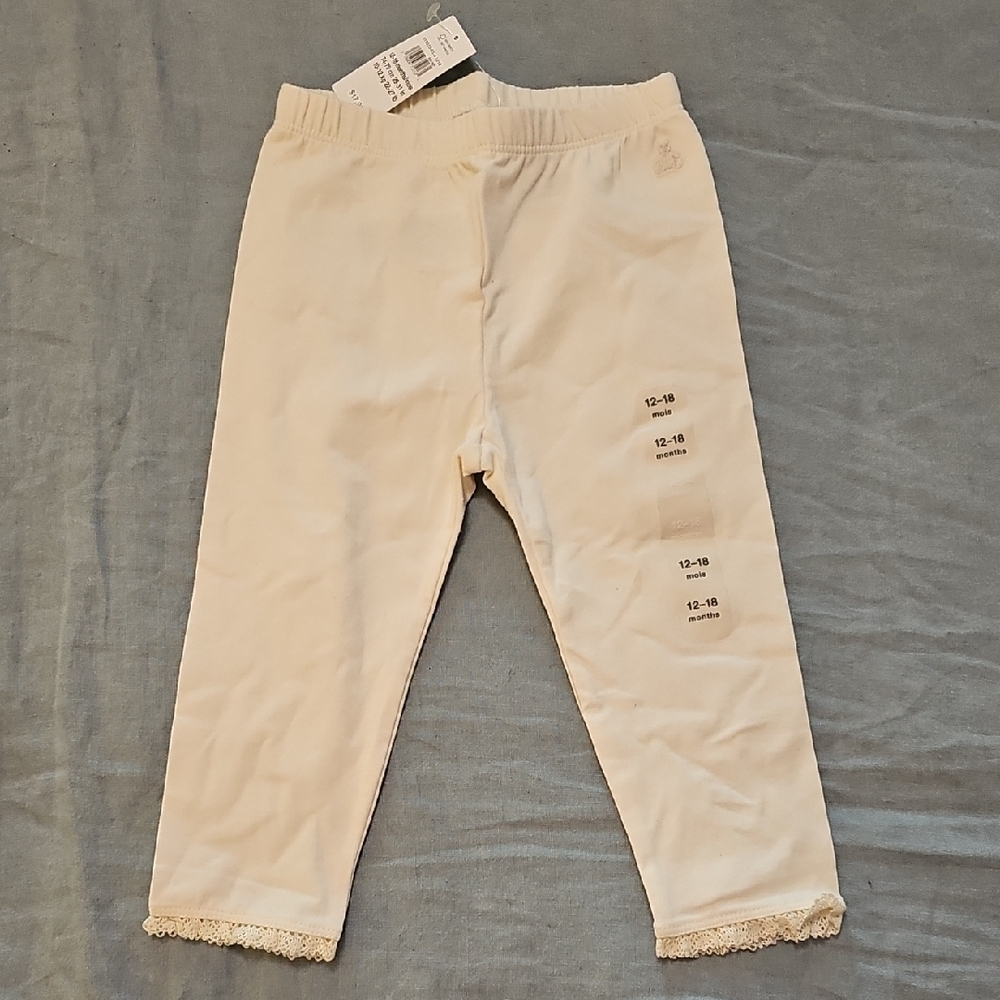 Cream Baby Leggings with Lace Trim